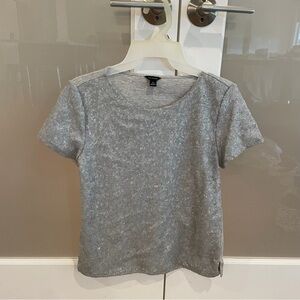 Ann Taylor Silver Sequin Short Sleeve Top